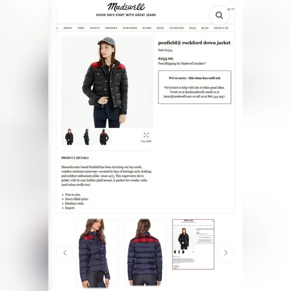 Penfield x Madewell Rockford Black Down Jacket Women Puffy Jacket Short S - Picture 2 of 13